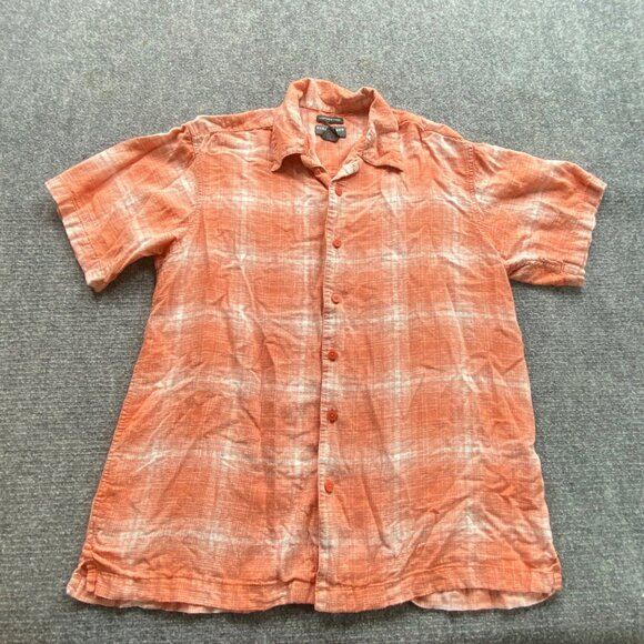 Saddlebred Shirt Men's Large Orange Plaid Washable Linen Button-Up Beach Summer - Picture 1 of 8